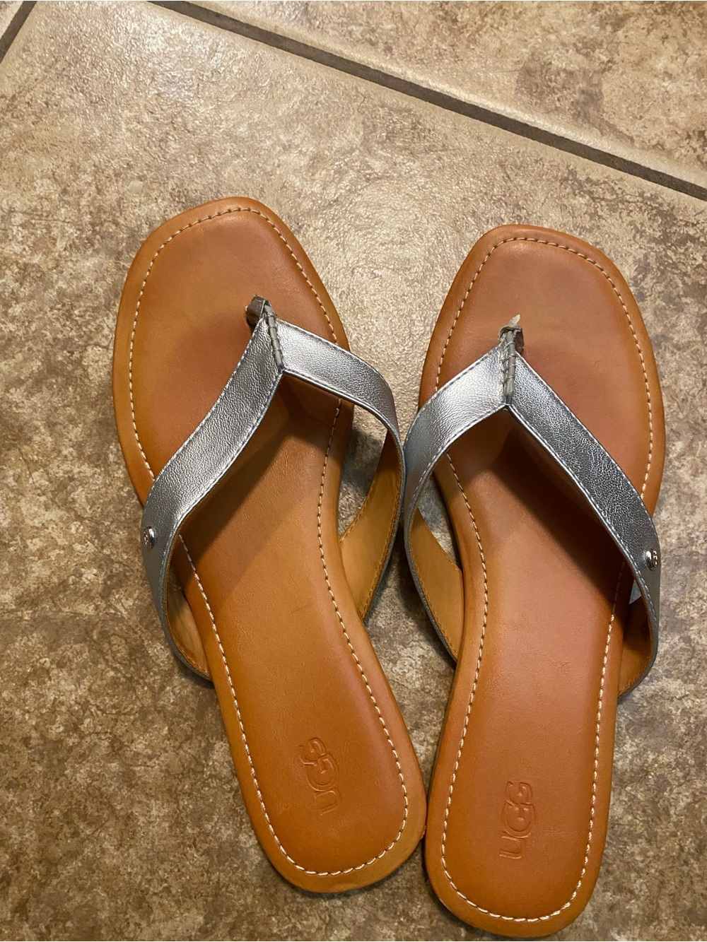 UGG Silver Strap Tan Footbed Women's Thong Sandals